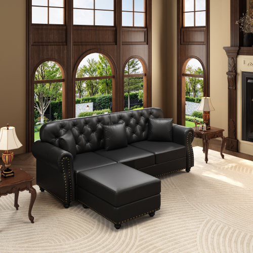 Sofa Piel Sintetica Negro + Ottoman 48 – Image 8