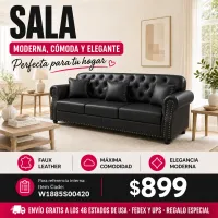 Sofa Piel Sintetica Negro + Ottoman 48 – Image 1