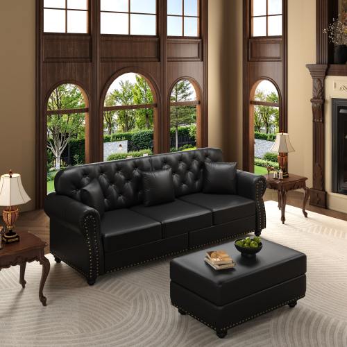 Sofa Piel Sintetica Negro + Ottoman 48 – Image 5