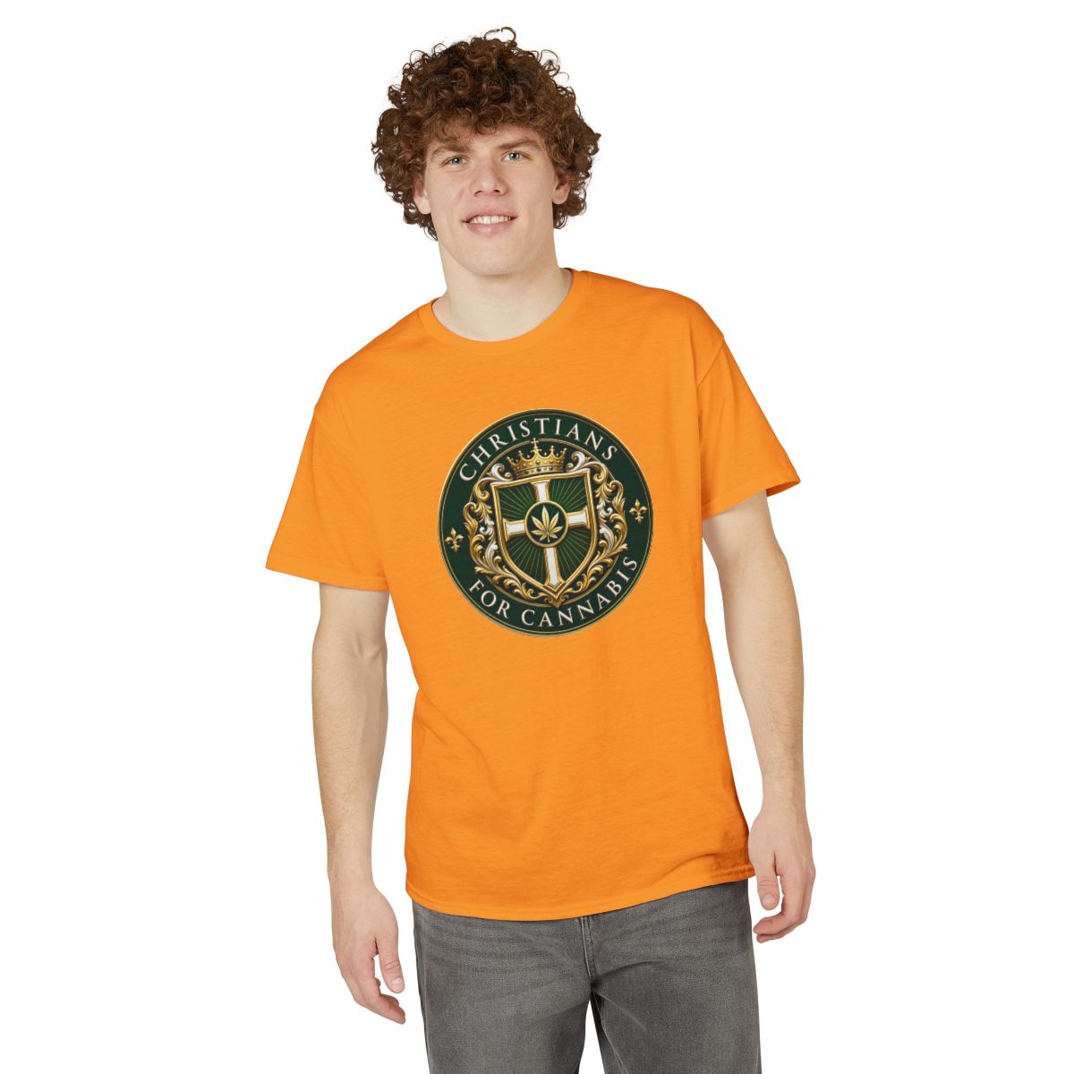 Christians For Cannabis Crest Tee – S, Orange