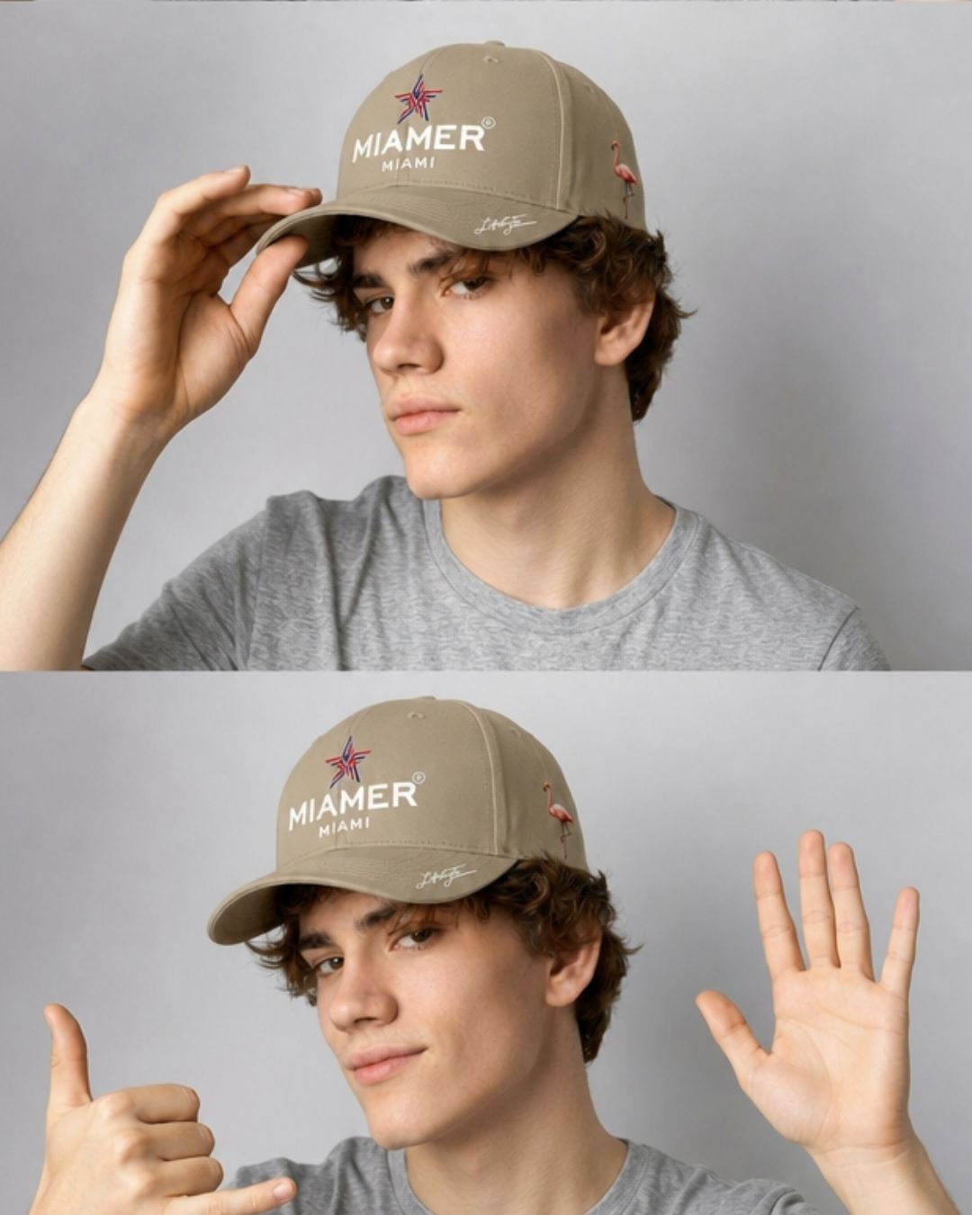 🧢 MIAMER Flamingo Beige Signature Cap | Adjustable Miami Lifestyle Hat 🌴 | Embroidered Flamingo 🦩 | Classic Unisex Dad Hat – Image 1