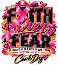 Dare2B Different Cancer Awareness Collection – L, White, V-Neck, Faith Over Fear
