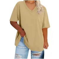  Women’s Business V Neck Logo t-shirts – TAN, LARGE
