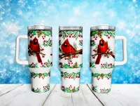 Cardinal Christmas Tumbler 40 oz - Insulated Stainless Steel Travel Mug with Handle – Image 1