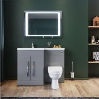 1100mm Left Hand High Matt Grey Vanity Unit & Back to Wall Toilet Unit with D-Shape Toilet & Basin – Image 1