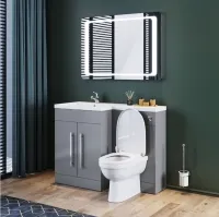 1100mm Left Hand High Matt Grey Vanity Unit & Back to Wall Toilet Unit with D-Shape Toilet & Basin – Image 2
