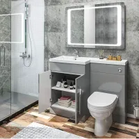 1100mm Left Hand High Matt Grey Vanity Unit & Back to Wall Toilet Unit with D-Shape Toilet & Basin – Image 3