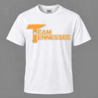 White Soft Style Tee – Orange Logo w/Blue Outline, YS