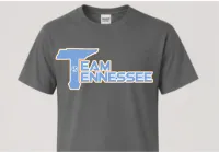 Grey Soft Style Tee – Blue w/Orange Outline, YS
