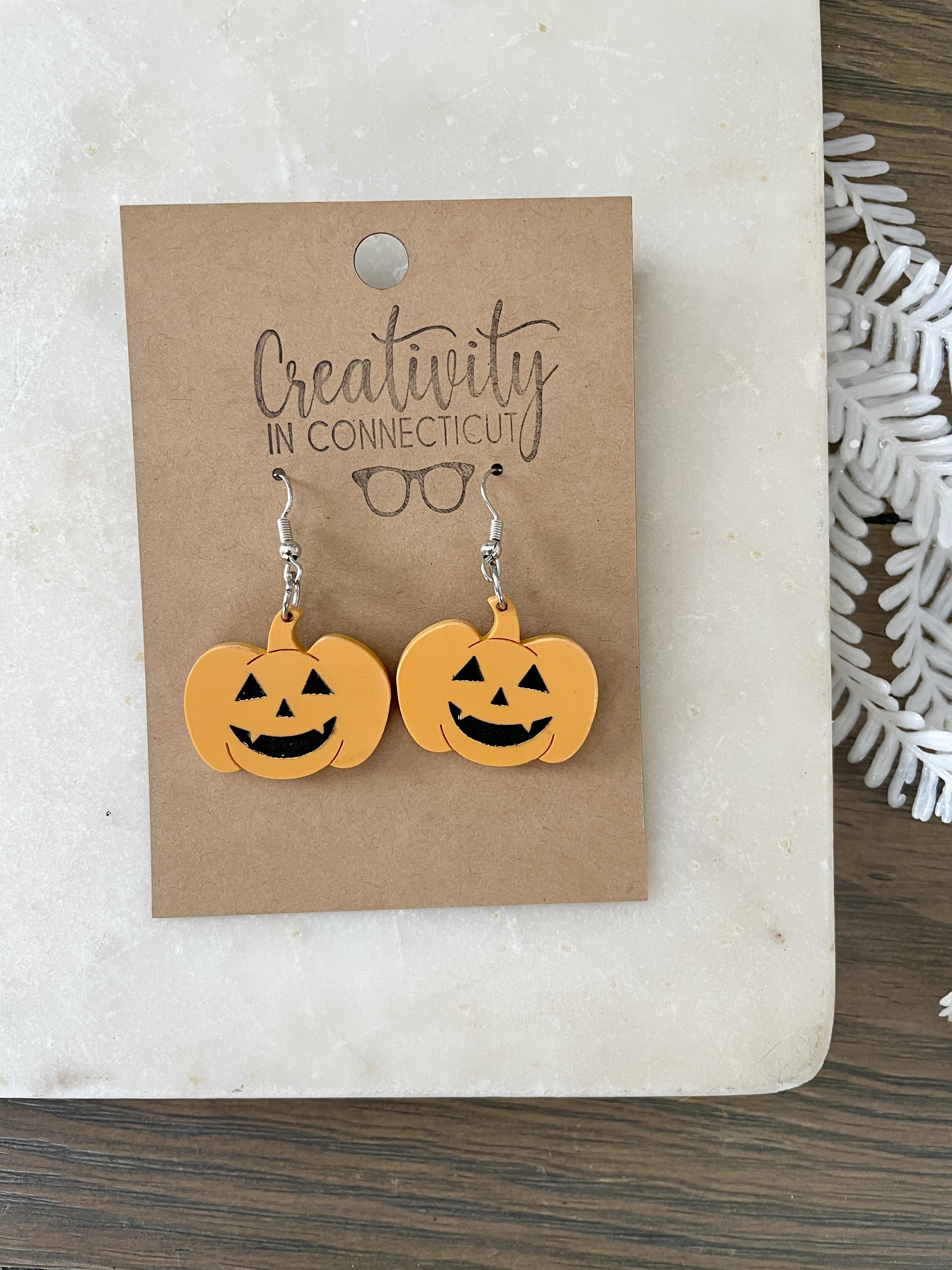 Pumpkin Jack-o-Lantern Halloween Earring, Acrylic Earring – Image 1