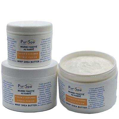 Beurre de karité fouetté FUSION D'AGRUMES. Crème sans effet gras pour massage. Sans eau, sans silicone. – Image 1