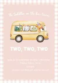 Toddler on the Bus Turns TWO TWO TWO Birthday Invite – Image 1