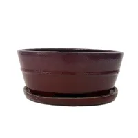 10" Glazed Bonsai pot w/ Attached saucer – Image 2