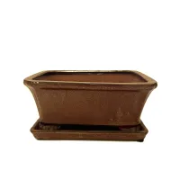 10" Glazed Bonsai pot w/ Attached saucer – Image 4