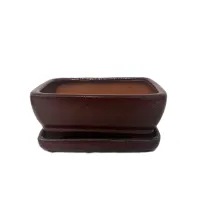 6" Glazed Bonsai pot w/ unattached saucer – Image 2
