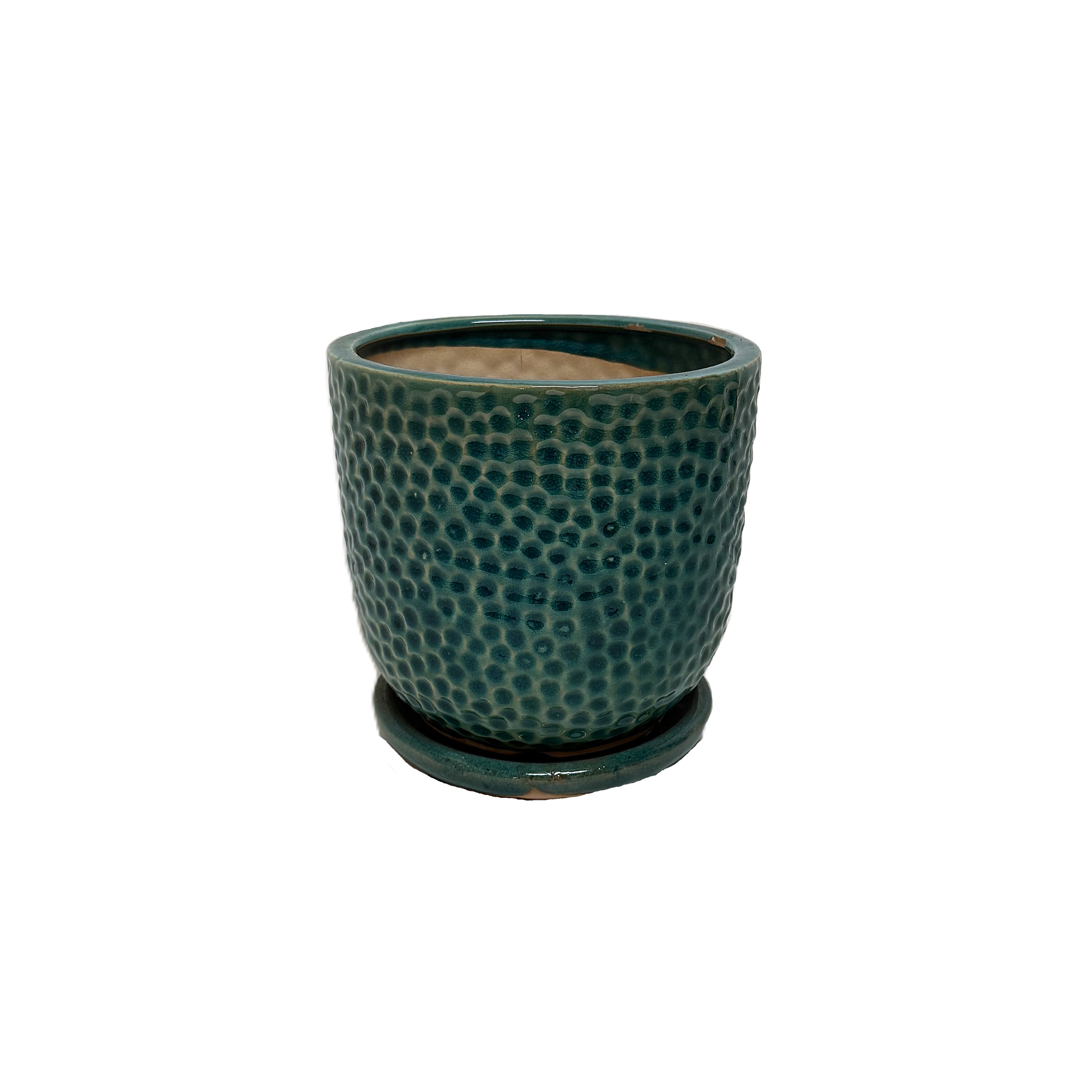 7 inch Glazed Tropical Pot with Saucer Unattached – Image 1