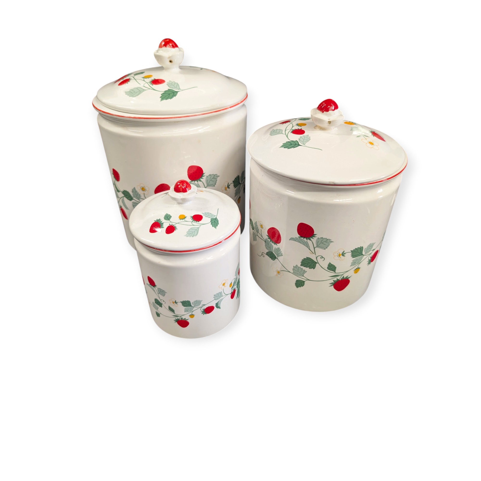 Vintage Ceramic Strawberry Kitchen Canister Set – Bild 1