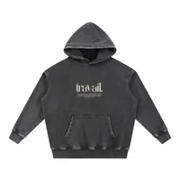 "TRAVAIL" V2 | Snow Washed Oversize Hoodie – Black, S