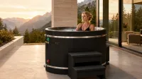  Oval Barrel Tub Cold Plunge (50-P) Pacific Cedar - 3/4 IN-OUT without Motor - Black Exterior – Image 2