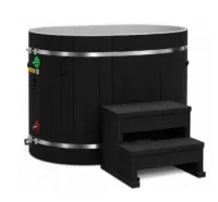  Oval Barrel Tub Cold Plunge (50-P) Pacific Cedar - 3/4 IN-OUT without Motor - Black Exterior – Image 1