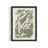 Cuadro Botánico Silueta de Hojas – Estilo Verde Oliva – 30x40cm, Blanco mate