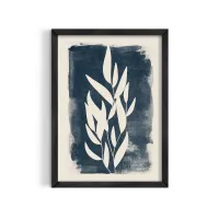 Cuadro Botánico Silueta de Hojas – Estilo Azul Marino – 30x40cm, Madera natural