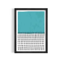 Cuadro Abstracto Bloque Turquesa y Líneas Minimalistas – 30x40cm, Café medio