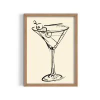 Cuadro Ilustración Coctel Martini – Estilo Line Art – 30x40cm, Blanco mate