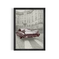 Cuadro Auto Clásico – Estilo Retro Burgundy – Madera natural, 30x40cm