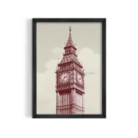 Cuadro Big Ben Londres – Estilo Vintage Burgundy – Blanco mate, 30x40cm