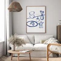Cuadro Perrito y Croissant – Estilo Line Art Azul – Image 2