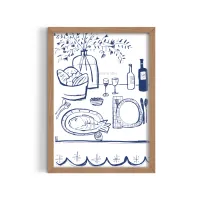 Cuadro Cena Mediterránea – Estilo Mesa Azul – Blanco mate, 30x40cm