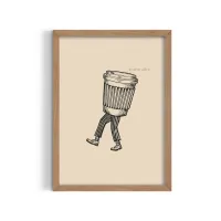 Cuadro Café Caminante – Estilo Ilustración Retro Grabado – Champagne, 30x40cm