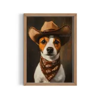 Cuadro Jack Russell Cowboy – Estilo Retrato Óleo – Blanco mate, 30x40cm