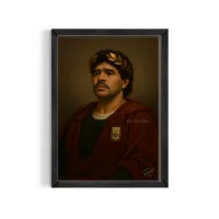 Cuadro Diego Maradona Emperador – Estilo Retrato Clásico Óleo – Negro mate, 30x40cm
