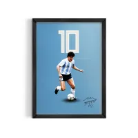 Cuadro Diego Maradona el 10 – Estilo Minimalista Gráfico – Madera natural, 30x40cm