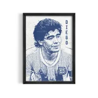 Cuadro Diego Ilustración – Estilo Boceto Tinta Azul – Negro mate, 30x40cm