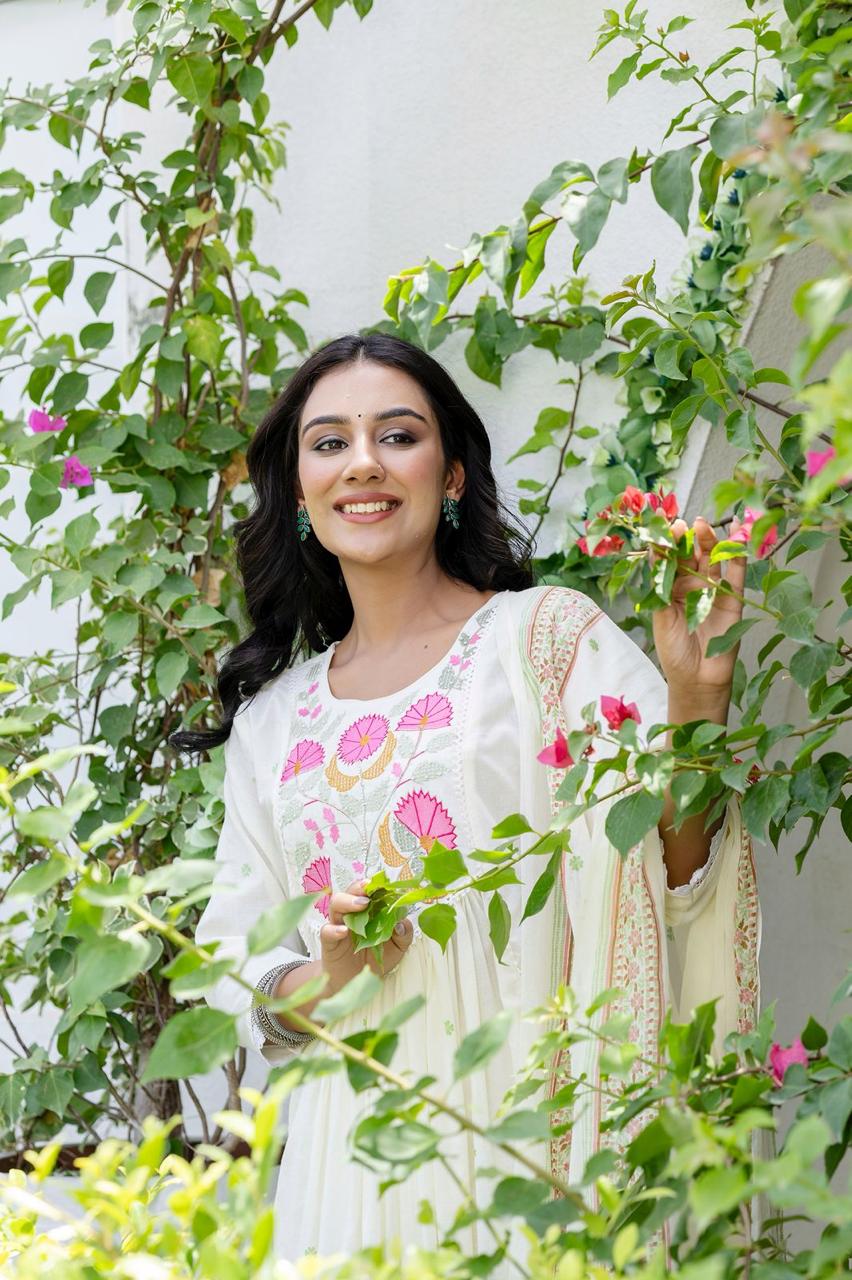 Cotton Anarkali Style 3-Piece Suit Set – L - 40