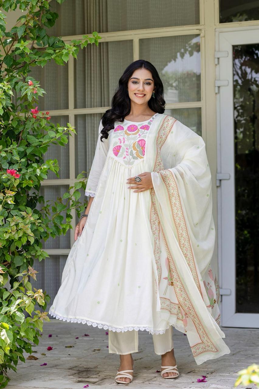 Cotton Anarkali Style 3-Piece Suit Set – XXXL - 46