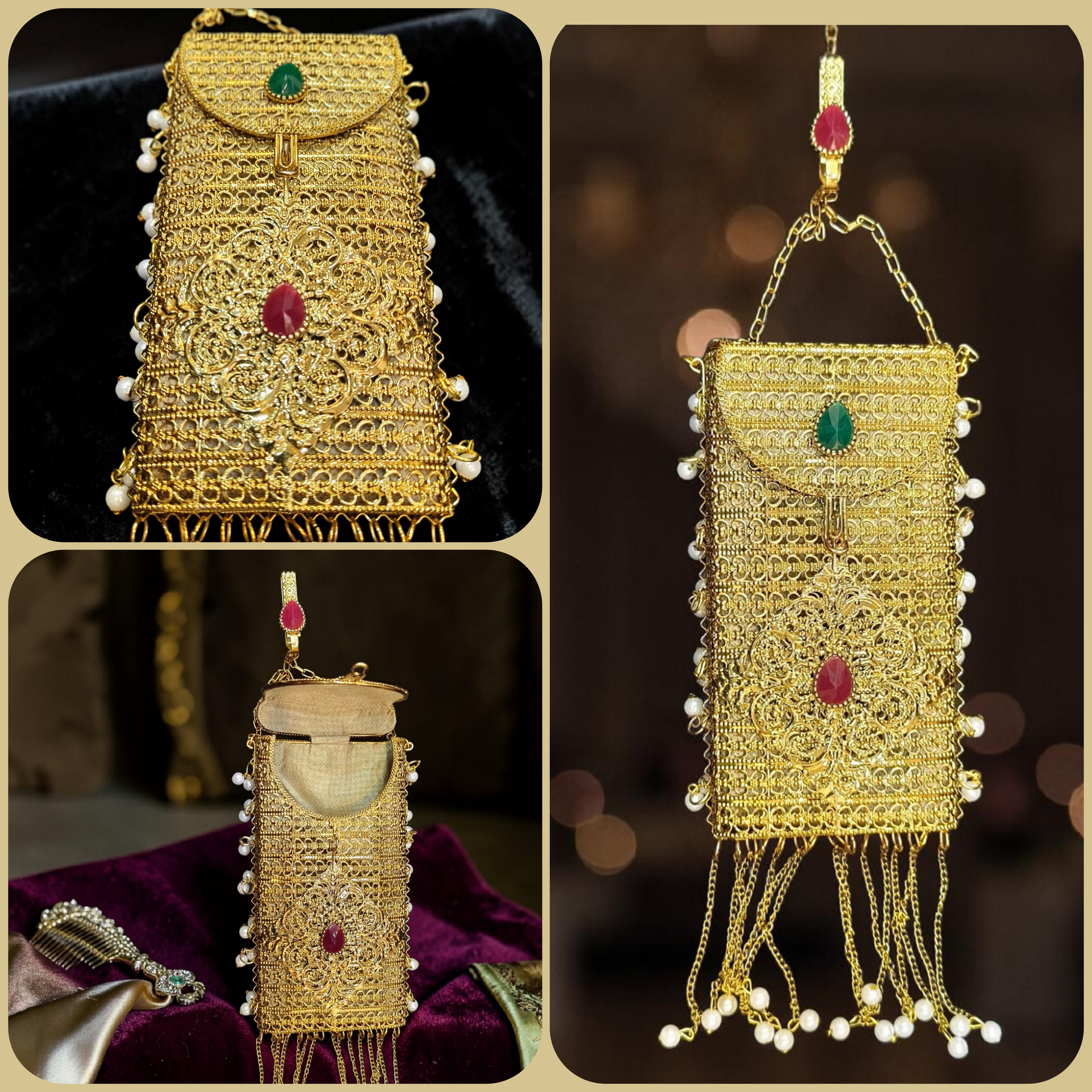Royal Filigree Metal Sling Bag  – GOLD
