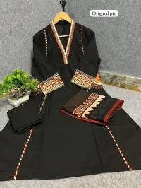 BLACK 3 PIECE EMBROIDED SUIT  – L