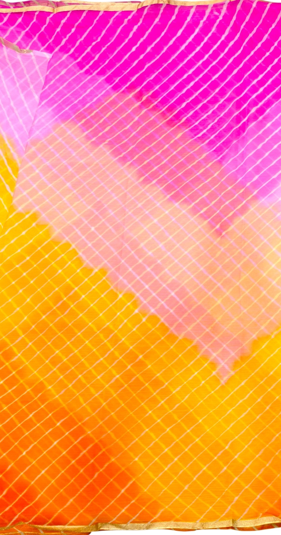 Tri-Color Rajputi Chiffon Lahariya  – PINK-YELLOW-ORANGE