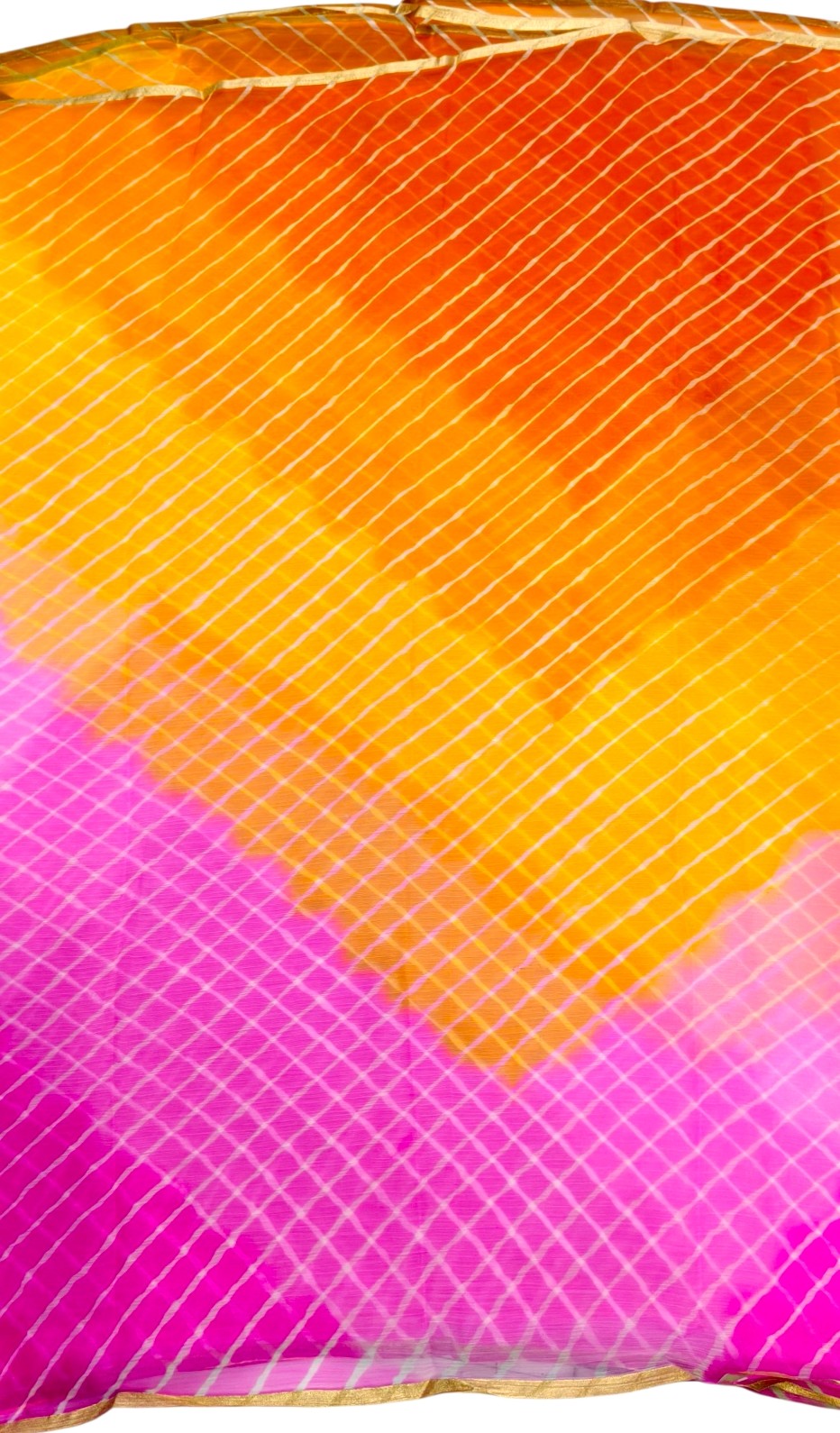 Tri-Color Rajputi Chiffon Lahariya  – ORANGE-YELLOW-PINK
