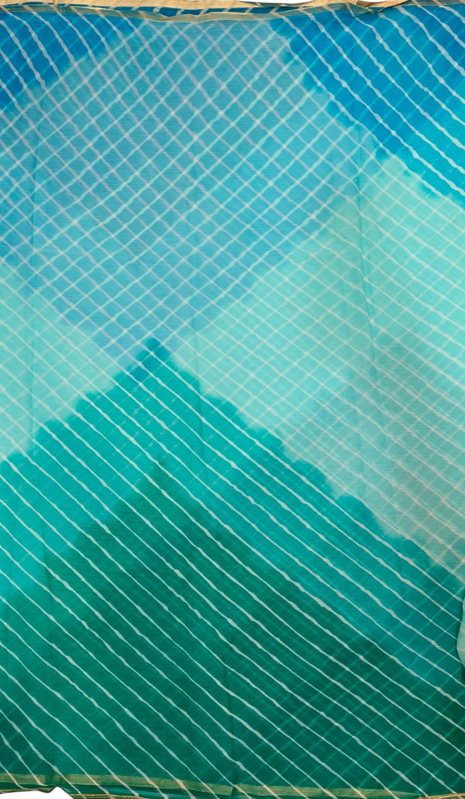 Tri-Color Rajputi Chiffon Lahariya  – BLUE-GREEN