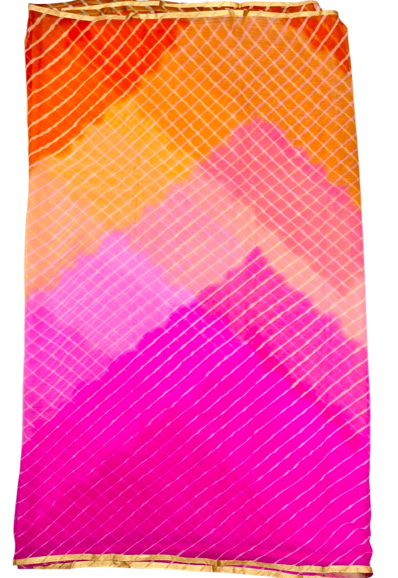 Tri-Color Rajputi Chiffon Lahariya  – RED-PEACH-PINK
