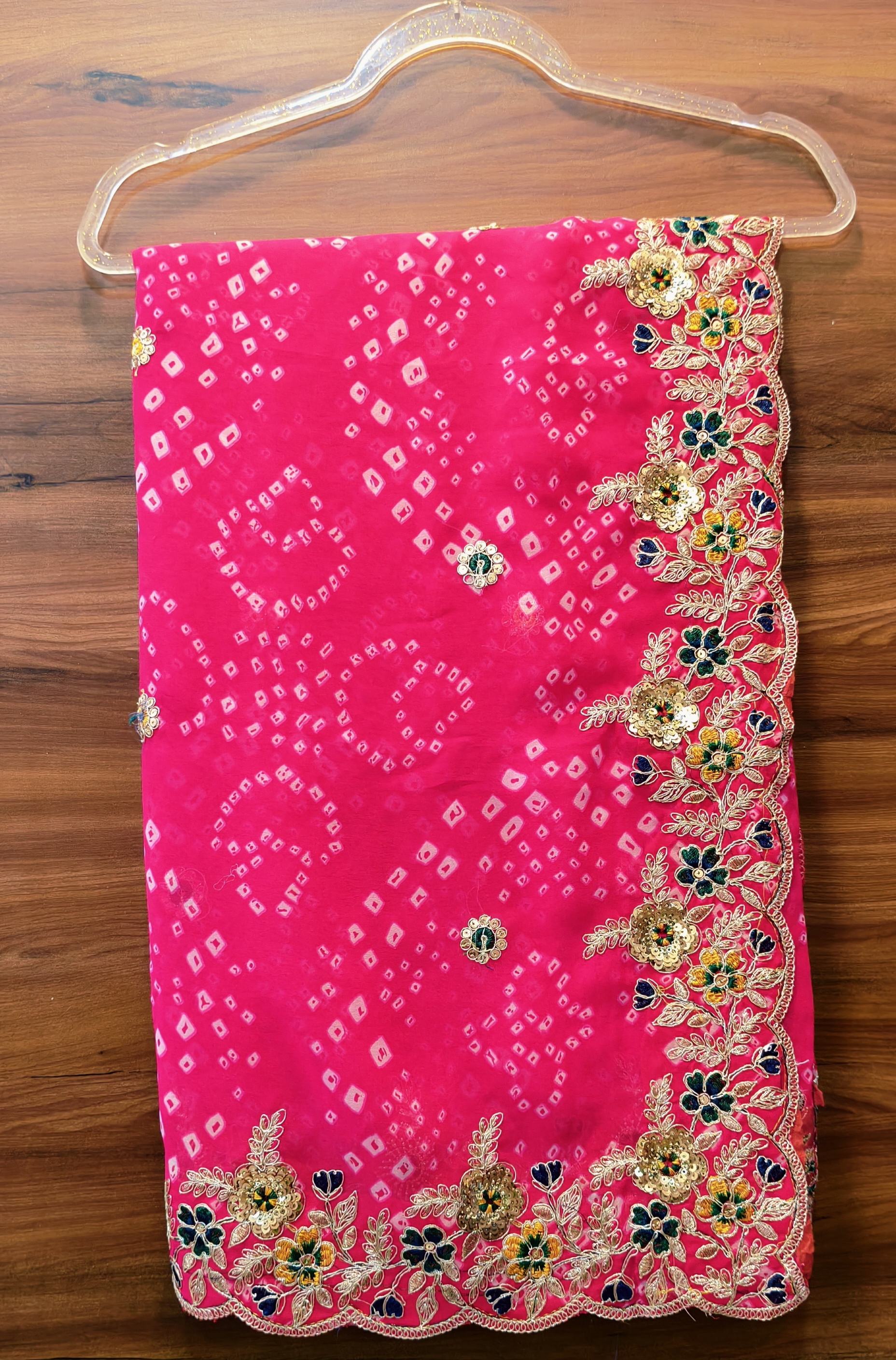 ROYAL BANDHEJ 1- FLORAL EMBROIDORY SAREE – RANI 