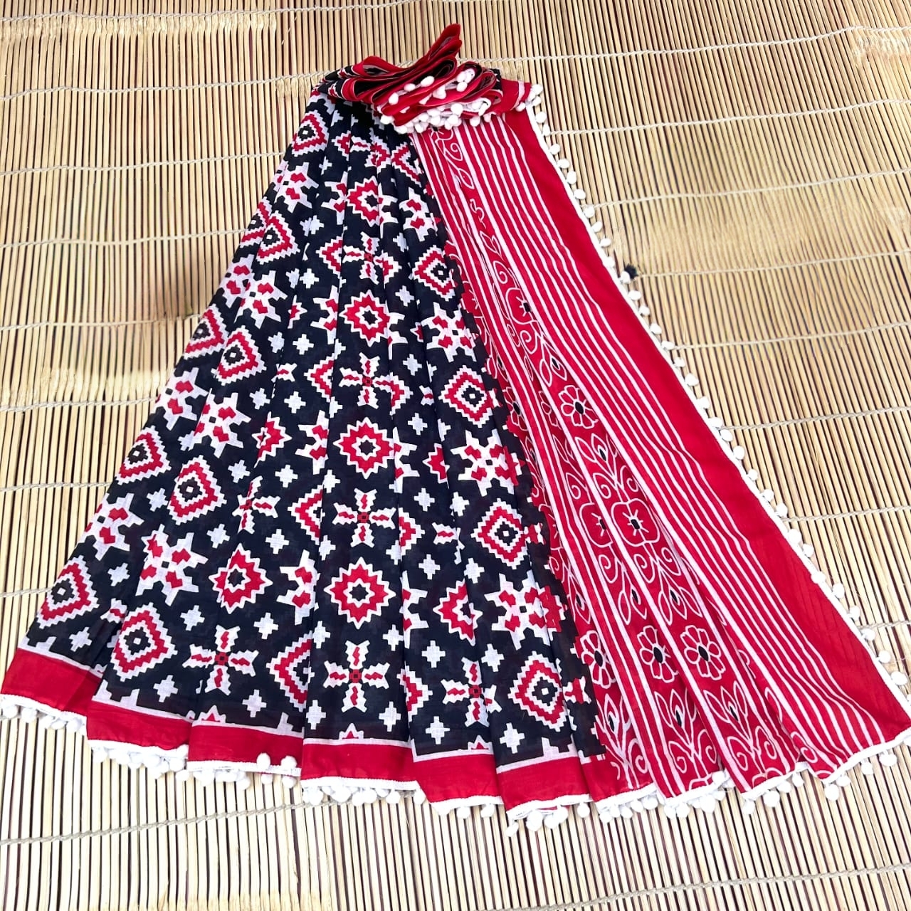 MAL MAL POM POM COTTON SAREE  – 15