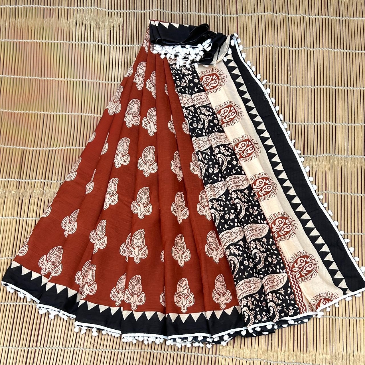 MAL MAL POM POM COTTON SAREE  – 17