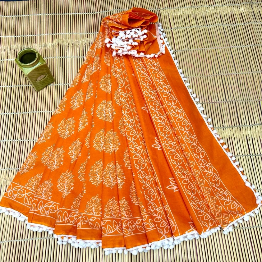 MAL MAL POM POM COTTON SAREE  – 3