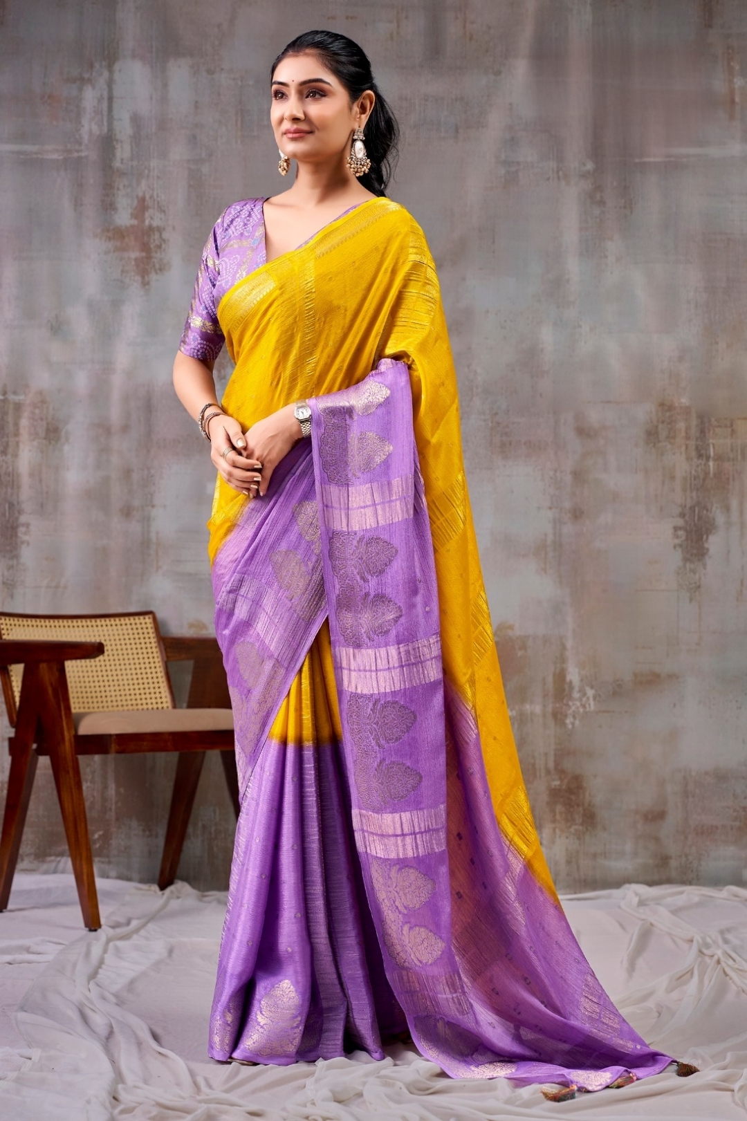 Dual-Tone Zari Delight – YELLOW-LEVENDER